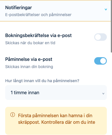 Notifieringsinställningar under Profil